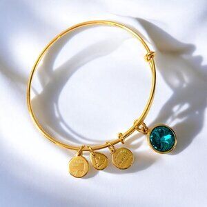 Alex and Ani December Blue Zircon Crystal Charm Bracelet Gold Expands 2"- 3.5"